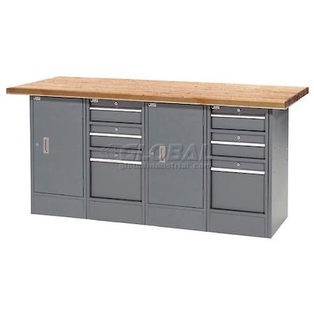 Global Industrial Workbench w/ Shop Top Square Edge, 6 Drawers & 2 Cabinets, 72inW x 30inD, Gray 239179